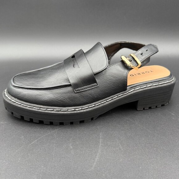 Torrid Slingback Lug Loafers Women's Size 8 WW Black Leather Chunky Heel Y2K - Picture 1 of 9